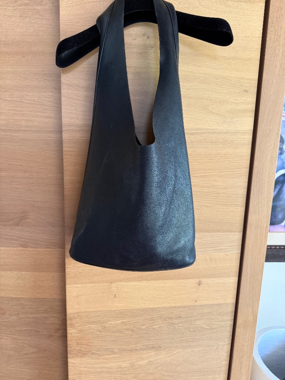 THE ROW Black Pebbled Leather Bucket Bag